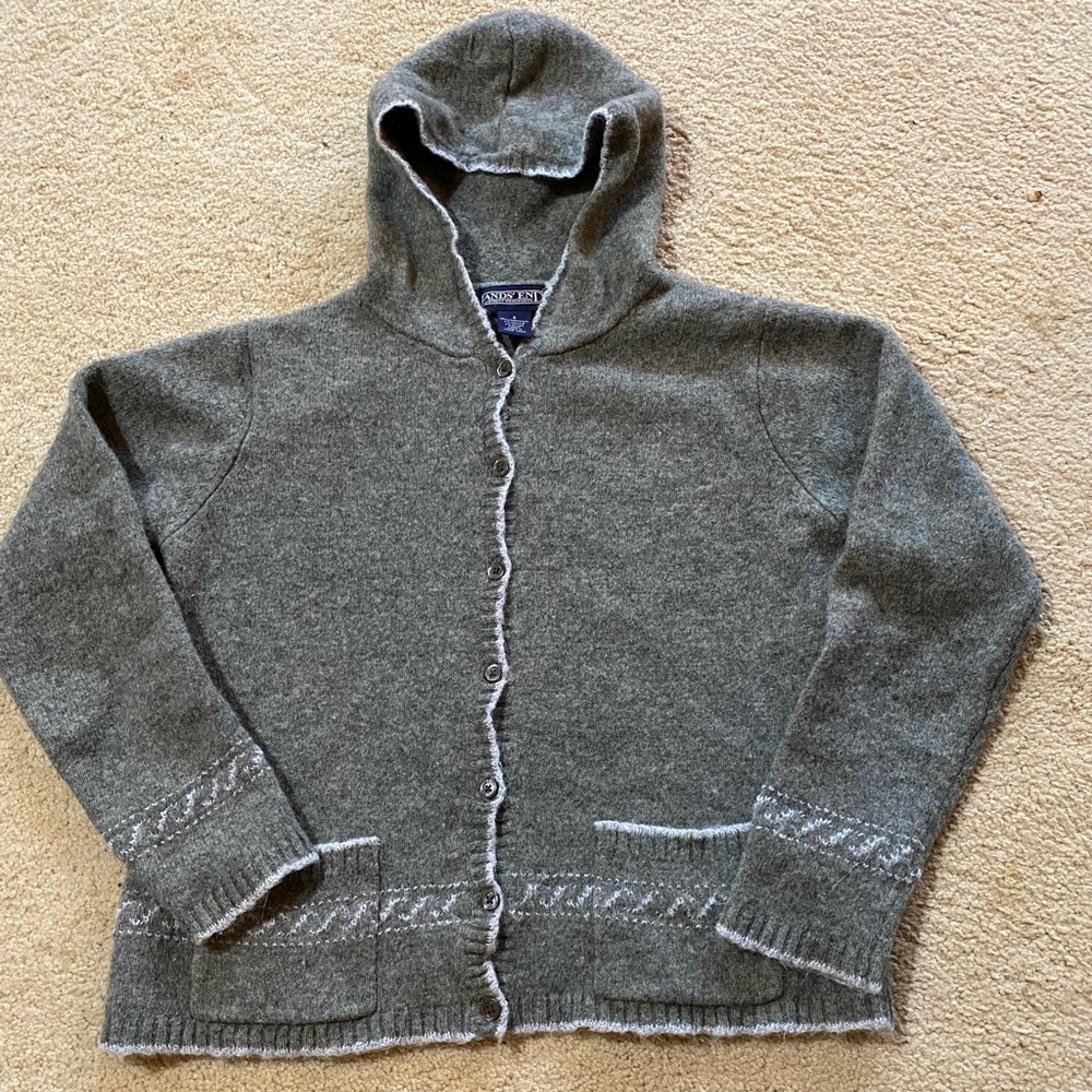 Lands End Green Cardigan with Hoodie S